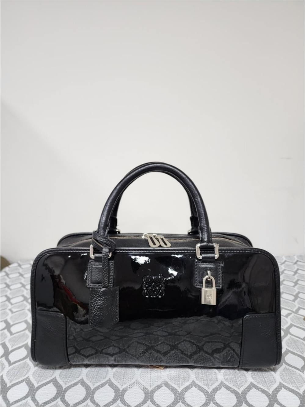 Loewe Patent Leather Amazona 36 Bag Black